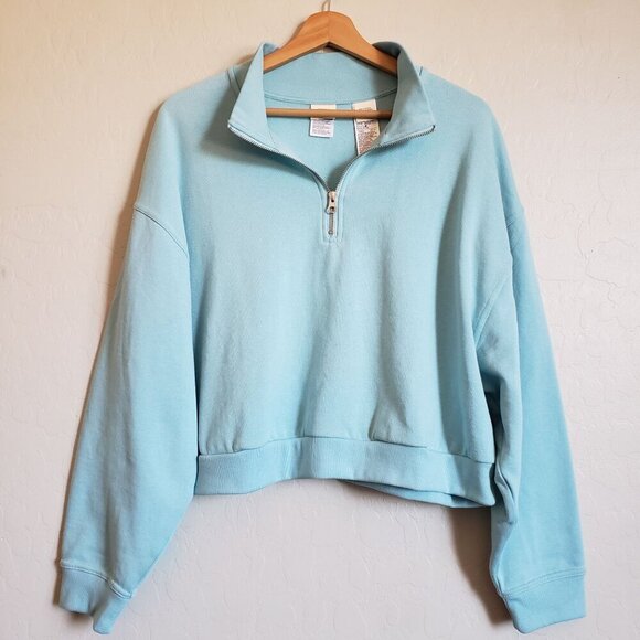 Levi's Cosmo 1/4 Zip Cropped Sweater Sweatshirt Porcelain Blue Size Women's 1X - Picture 1 of 10